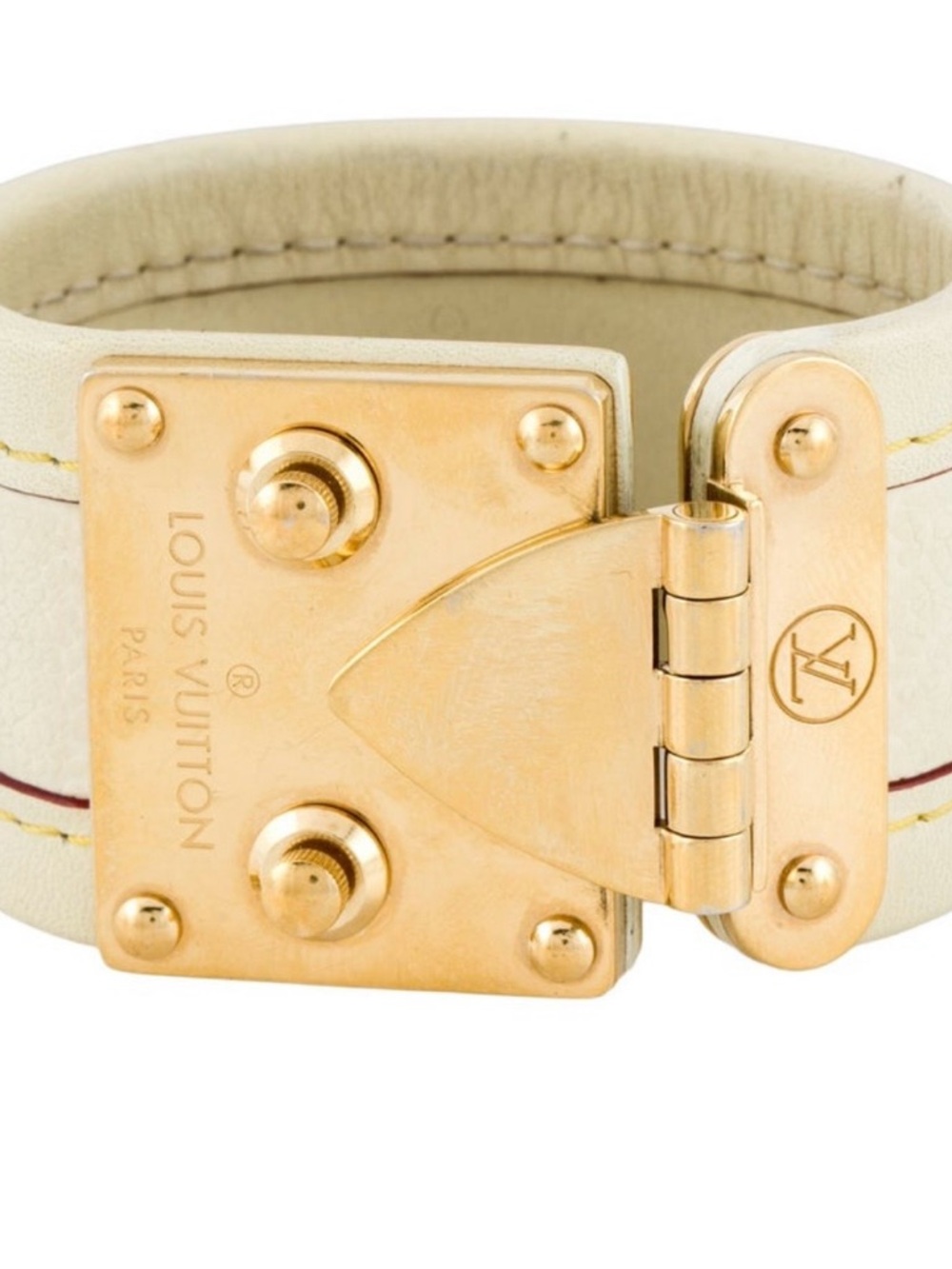 Louis Vuitton Cream Leather Bracelet with Gold Hardware Lock